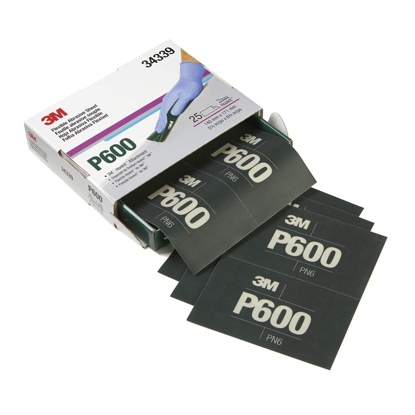 3M 34339 Flexible Abrasive Hookit Sheet 600 Grit 5.5 in x 6.8 in (25 Sheets)