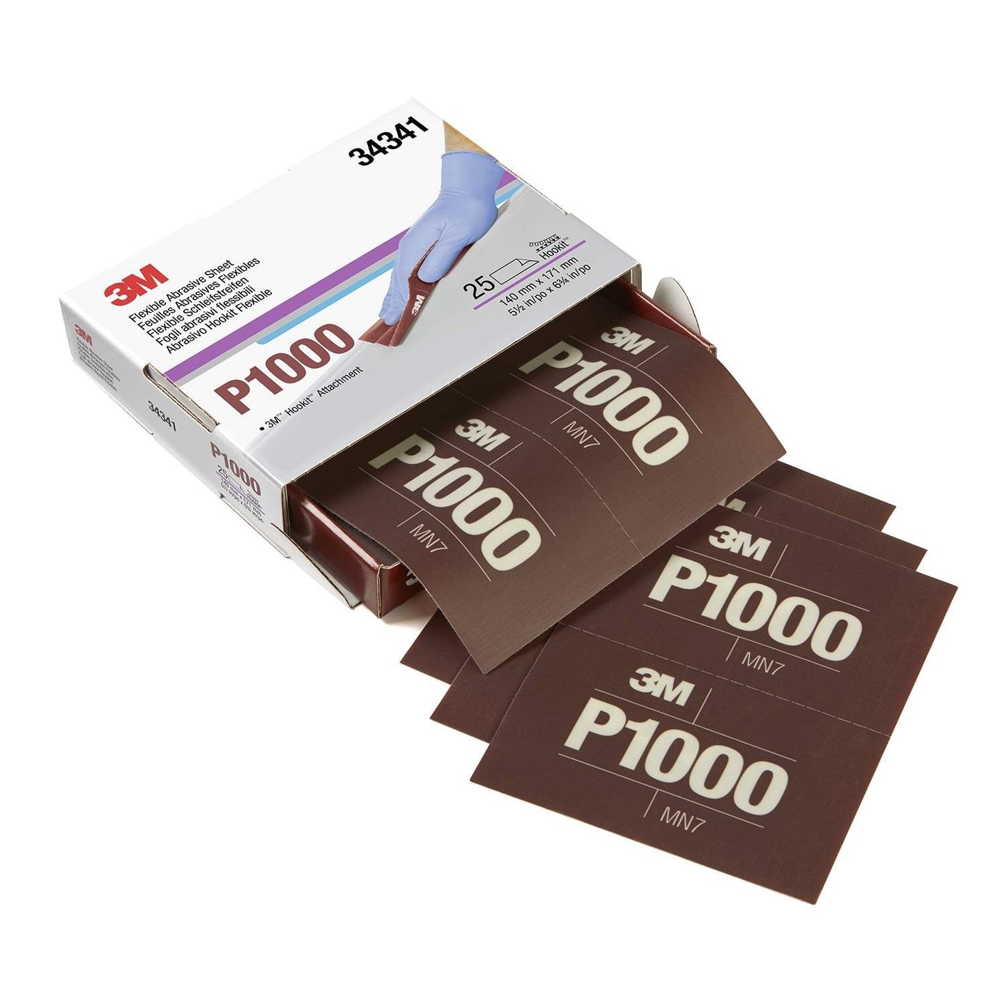 3M 34341 Hookit Flexible Abrasive Hand Sheet 1000 Grit 5.5 x 6.8 in. (25 Sheets)